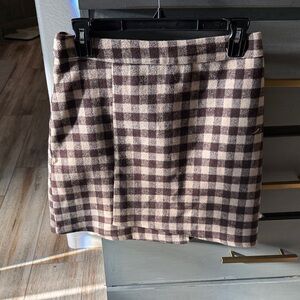 Brown and Cream Checked Mini Skirt